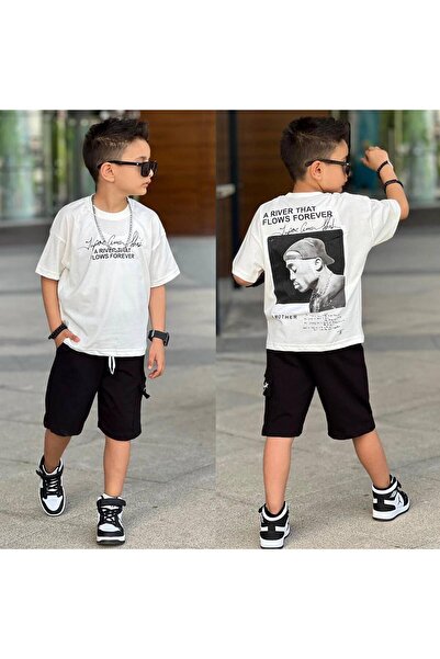 RAPAPA Σετ κοντομάνικο σορτς για αγόρια για ηλικίες 5-14 ετών Καλοκαιρινό κοστούμι μπλούζα+σορτς 11694B