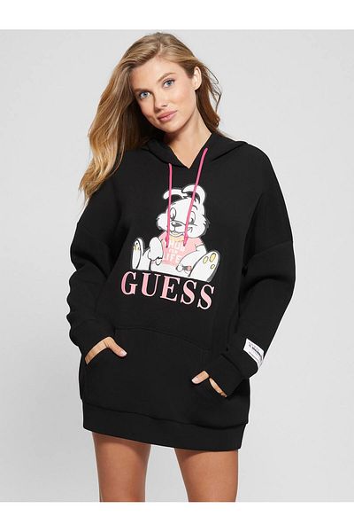 Guess Hanorac negru pentru femei cu guler cu glugă W3BQ23K7UW2JBLK