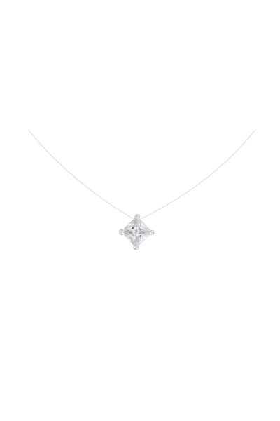 ohmygod jewelry Colier transparent cu piatră argintie și cristale de zirconiu alb, 40 cm – SQUARE LUCKY