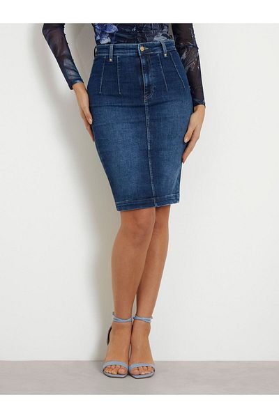 Guess Fusta midi Guess Denim pentru damă - Albastru