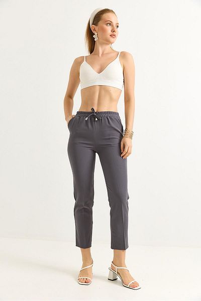 Raneel Kazançlı Alışveriş Elastic Waist Short Leg Double Crepe Trousers Gray