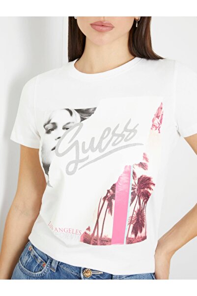 Guess Tricou alb cu gât pentru femei W4GI17I3Z14-F0BP