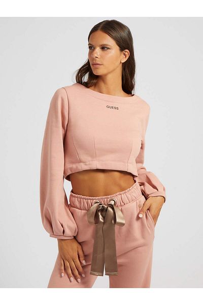 Guess Hanorac roz pentru femei cu gât crew - W3rq14fl050g1g0