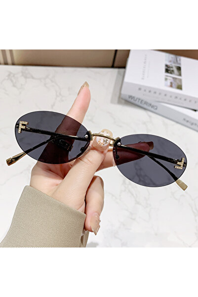 Choice نظارة شمسية أنيقة سوداء بيضاوية الشكل للرجال بدون إطار بحرف "F" للنساء