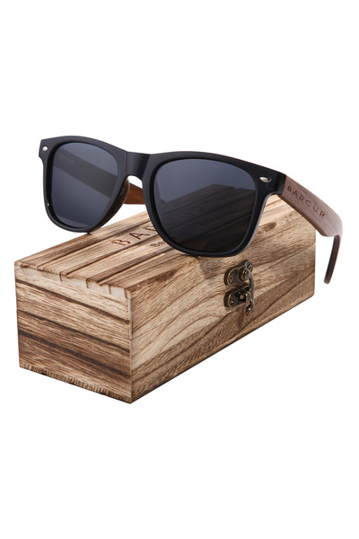 Choice نظارات شمسية من خشب الجوز الأسود غير اللامع من BARCUR للرجال، مستقطبة ...