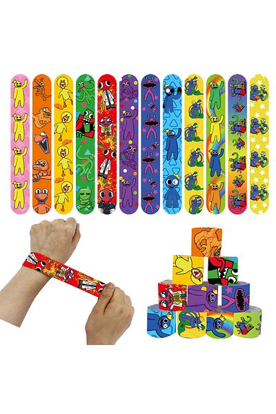 Miniso 12pcs Slap Bracelet Rainbow Friends Party Favors Party Decorations Cake Topper Gift Bag Fillers Slap