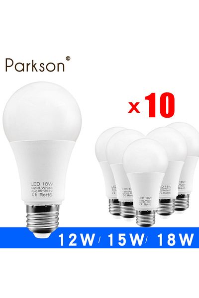 Parkson 220V Cold White 18W 10pcs LED LED Bulb E27 18W 15W 12W 9W 6W 3W Lampada LED Light AC 220V Bombilla S