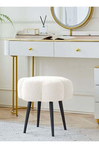 Taimi Boucle Fabric Chair Elegant Cloud Design with Metal Legs, Bedroom Dressing Chair - White