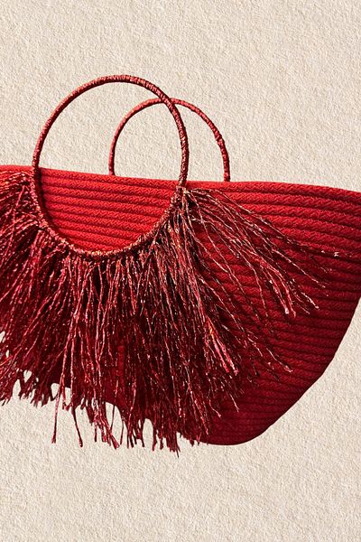 Uretti - Ayşe 4723 2151 Handmade Tress Rope Round Metallic Rope Handle Tassel Detailed Beach Bag - K