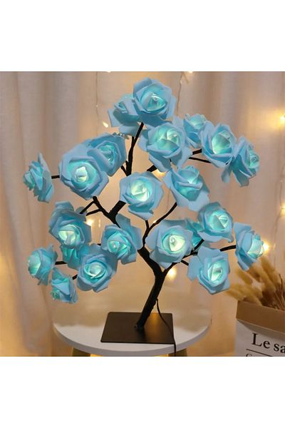 Heinast 1PC Blue LED Table Lamp Rose Flower Tree USB Night Lights Home Decoration LED Table Lights Parties X