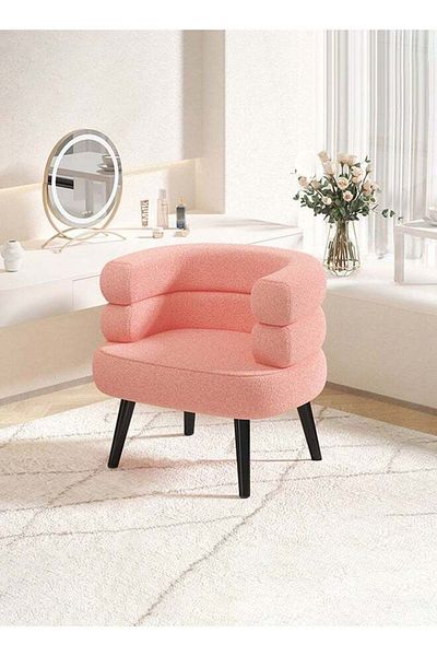 Taimi Elegant Design Boucle Chair, Bedroom, Boucle Chair for Living Room and Office -Pink