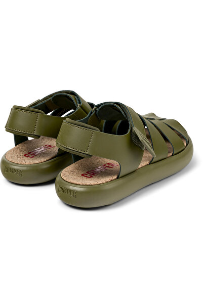 CAMPER Men's Green Leather Fisherman Design Sandals with Hook And Loop Strap and Cork Sole Pelotas Flota