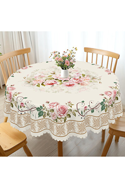 Choice مفرش طاولة دائري مزهر من قطعة واحدة Ct061، مقاس 152×152 سم، متوفر بخمسة مقاسات، مع لسان مطبوع بنمط زهور عتيق
