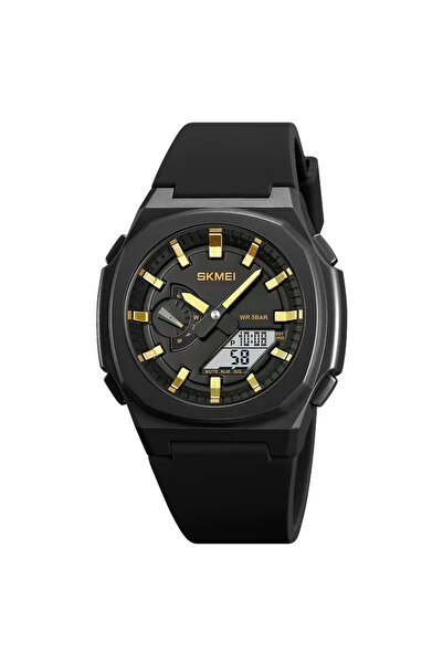 Skmei ساعة رياضية للرجال مقاومة للماء باللون الأسود والذهبي والأبيض مع ساعة ع...