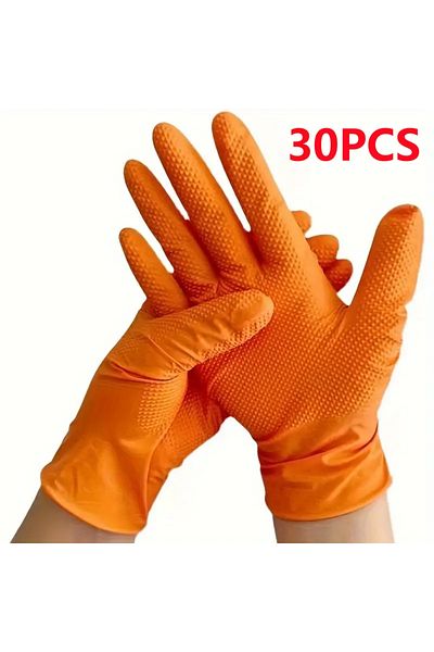 Choice L Diamond Orange 30PCS 8mil Heavy Duty Industrial Orange Nitrile Gloves Latex Free Diamond Textured