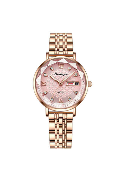 Choice ساعة يد نسائية جديدة فاخرة من الفولاذ المقاوم للصدأ بسوار بسيط باللون الوردي 3011