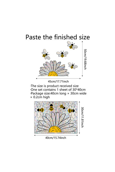 Choice مجموعة ملصقات نافذة على شكل نحل عباد الشمس الصيفي الملون، مقاس 30×40 س...
