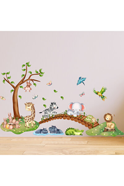Choice LM93265 Cartoon Animal Elephant Zebra Giraffe Bridge Wall Sticker Wate...