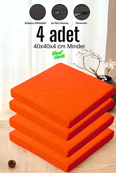 Elyaf Sepeti 4'lü Sandalye Minderi Fermuarlı Su Itici Kumaş 40x40x4 Cm Sünger...