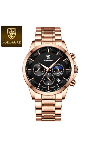 Choice ساعة يد رجالية فاخرة من POEDAGAR باللون الأسود والذهب الوردي عيار 928،...