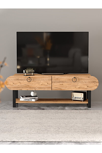 GOLDFALEZ Tv Sehpası Tv Ünitesi Kapaklı Raflı Setro Atlantik Çam
