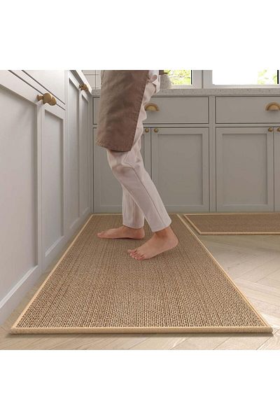 Choice 44x120cm brown Washable Non-slip Kitchen Rug Faux Sisal Running Rug, Faux Woven Kitchen Mat Kitchen