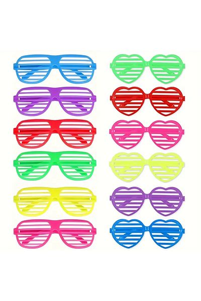Choice 12PCS 6pcs Neon Color Shutter Shadeds Glasses Vintage Plastic Heart Shades Sunglasses for 80s 90s Re