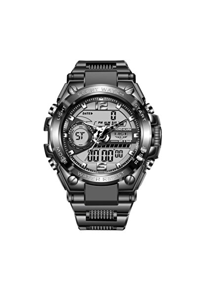 Lige ساعة LIGE عسكرية للرجال باللون الأسود، رقمية مقاومة للماء حتى عمق 50 متر...