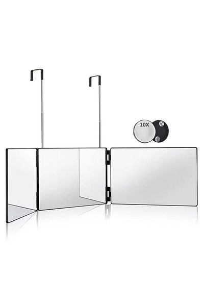 Choice Black with 10X Black Portable 360 Trifold Mirror with Height Adjustable Telescoping Hooks Ideal for