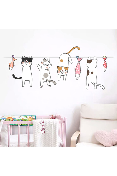 Choice BR63988 قطعة واحدة من ملصقات الحائط على شكل قطة كرتونية لطيفة لتزيين باب غرفة الأطفال وغرفة النوم