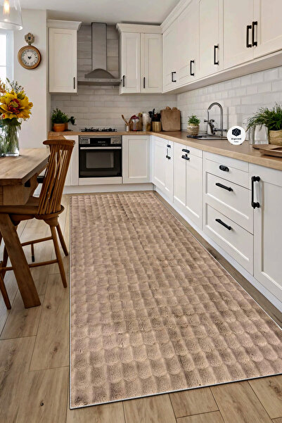 ALgorand Home Kahverengi 25 mm Kalınlıkta Yumuşak Bubble Kaymaz Özel Taban Peluş Halı Yolluk