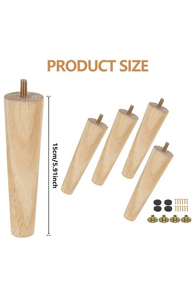 Choice A-15CM-4PCS 4Pcs Furniture Leg Wooden Replacement Furniture Feet 8/15/20cm Height Table Leg with Scr