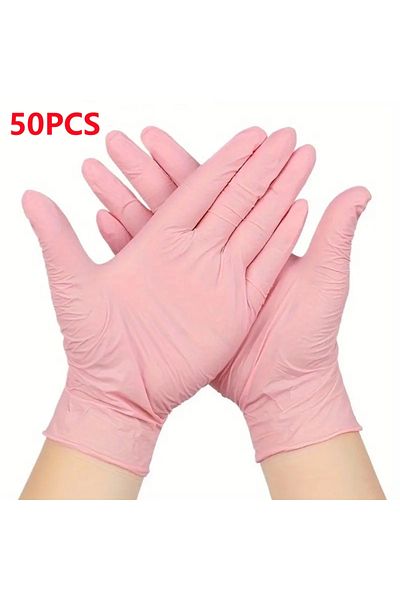 Choice M Pink 50PCS Pink Disposable Gloves Latex & Powder Free Non-Sterile Nitrile Gloves for Cleaning Esth