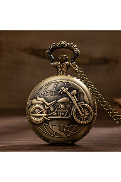 Choice ساعة جيب كوارتز بنية اللون بتصميم دراجة نارية عتيقة وسيارة وقلادة بتصم...