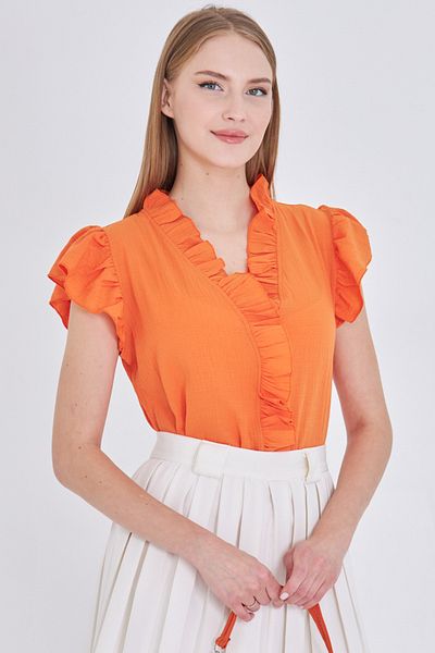 armonika Women's Orange Collar and Ruffled Sleeves Blouse Arm-25Y001063