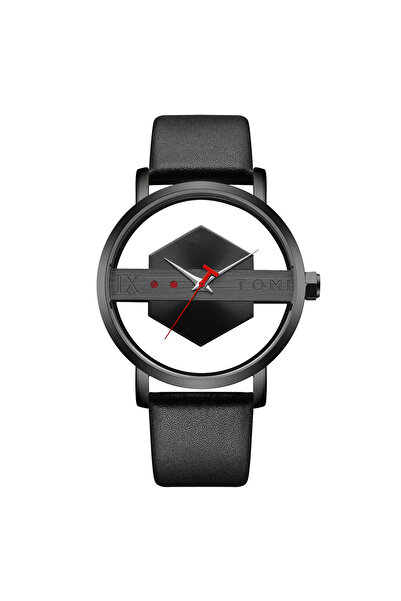 Choice Black TOMI Fashionable and Minimalist Men's Leather Watch Strap Personalized Hollow Perspective Glas