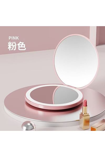 Choice H13-pink LED light makeup mirror foldable makeup small pocket mirror for women's luminous effect pin