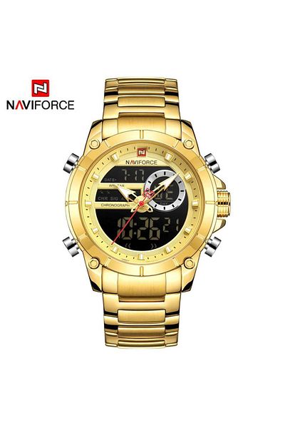 Naviforce GG NAVIFORCE 9163 Luxury Original Sport Wrist Watch For Men Quartz Steel Waterproof Dual Display Mil