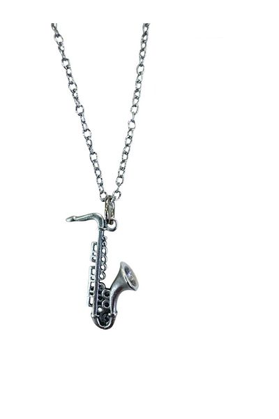 Herşey Nota Saxophone Figured Metal Necklace – Unisex - Music Themed Jewelry 60 cm Chain
