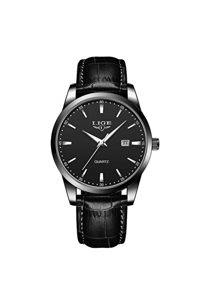 Lige ساعة LIGE سوداء بالكامل من الجلد البني للرجال، ساعات يد كوارتز رياضية عس...