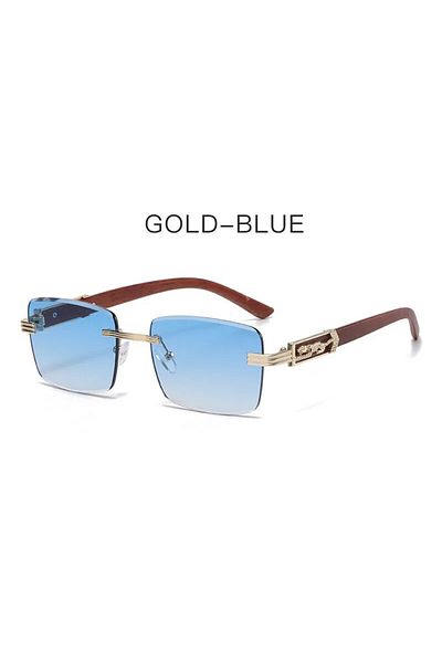 Choice Gold-blue Wood Grain Legs Cheetah Decorative Sunglasses Colorful Retro Frameless Square Leopard Head