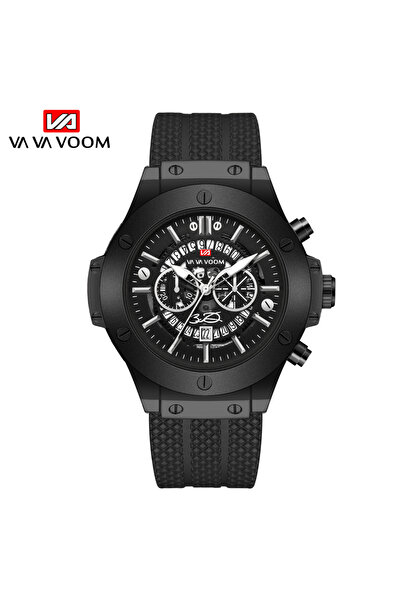 Choice 215H ساعة رجالية من السيليكون الأسود مقاس 46 مم، ميناء كبير مجوف باللو...