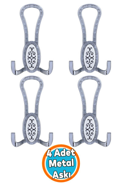 NZB Mobilya Portmanto Vestiyer Duvar Askısı Metal Dolap Elbise Askılığı Krom Beyaz Desenli (4 Adet)