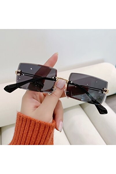 Choice نظارات شمسية نسائية مستطيلة فاخرة سوداء بدون إطار مربعة الشكل للنساء والرجال