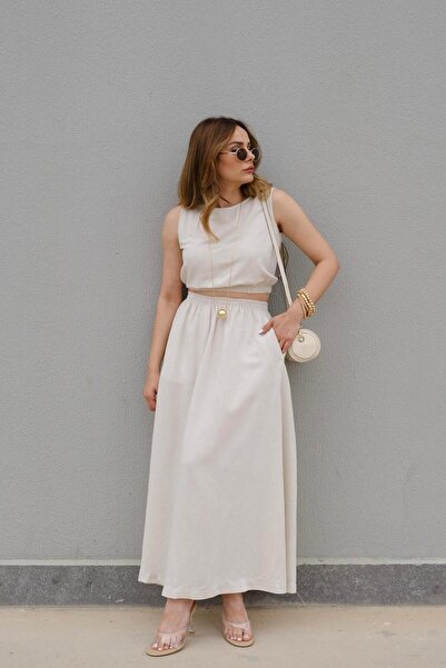 pelin yıldız butik Fiona Beli Lastikli Crop Takım