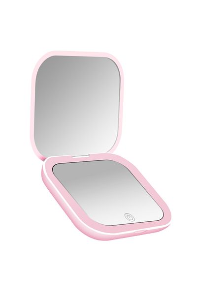 Choice Pink Compact Mini Gift Vanity Folding Cosmetic Mirror with Lights Portable Hand Held Small Pocket Tr