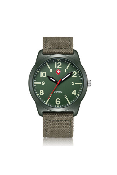 Choice ساعة رجالية من القماش المنسوج بتصميم بسيط باللون الأخضر مع أدوات رياضي...