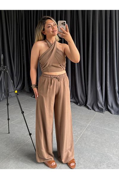BÜŞRA PERKER Brown Halter Neck Suit