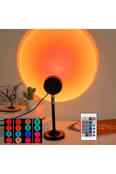 Choice 0-5W RGB black Sunset projection light remote control 16 color ambient night light, bedroom decorati