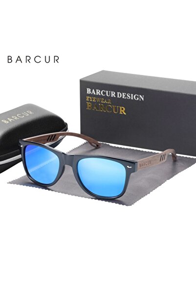 Choice Blue Mirror BARCUR Design Wood Sun Glasses Man Natural Walnut Sunglass...